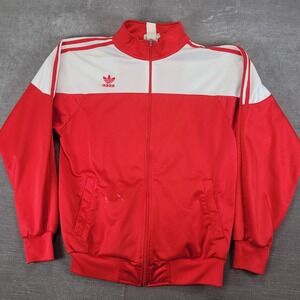 Vintage 80's Adidas Trefoil Track Jacket Red White Colorblock Mens Zip Up Small